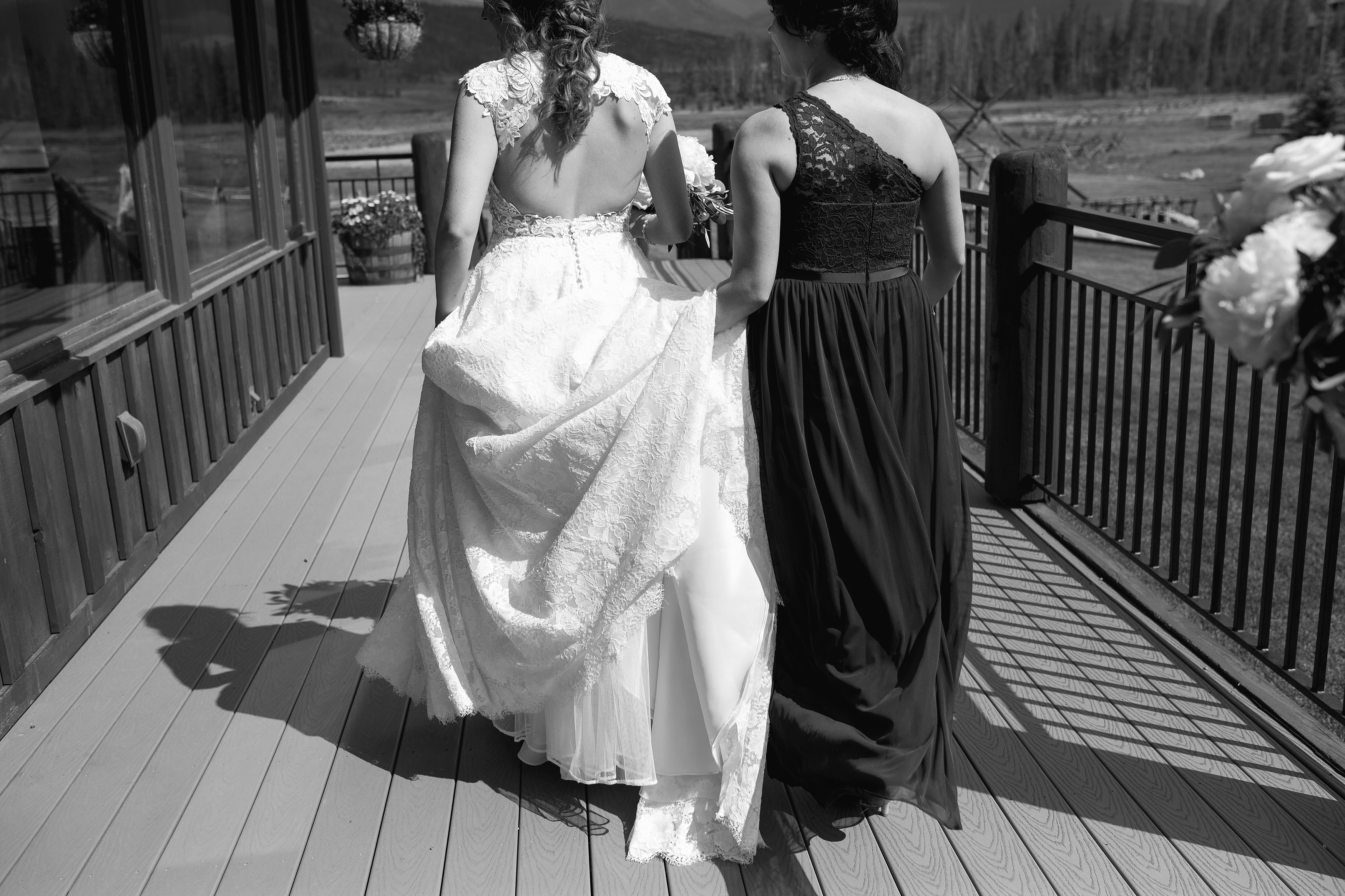 black and white wedding dress at devil's thumb ranch