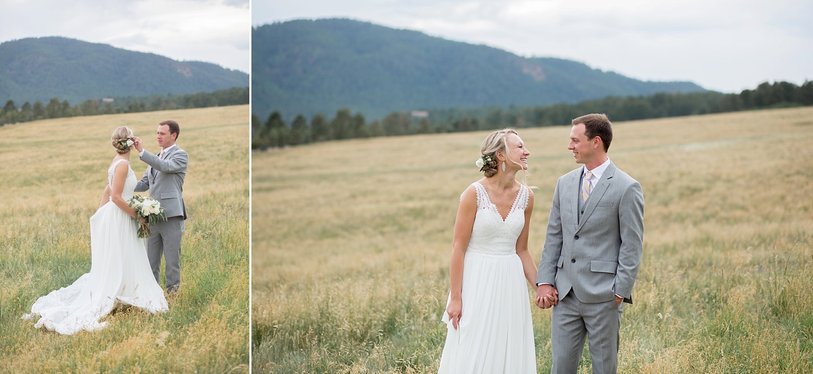 bride & groom photos at spruce mountain ranch