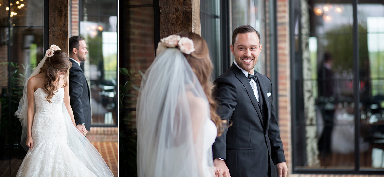 first look between bride & groom in Wisconsin