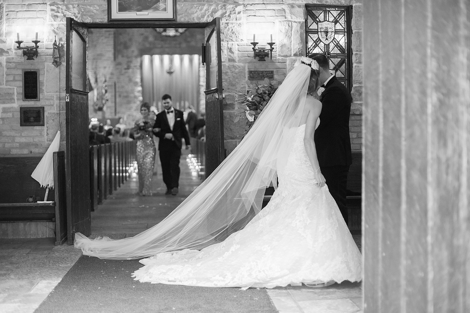black and white veil in church