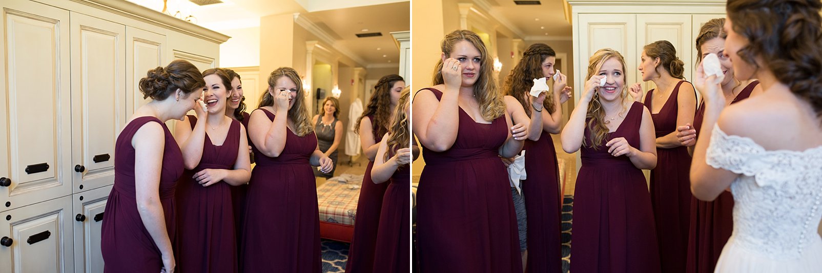 bridesmaids crying after seeing bride