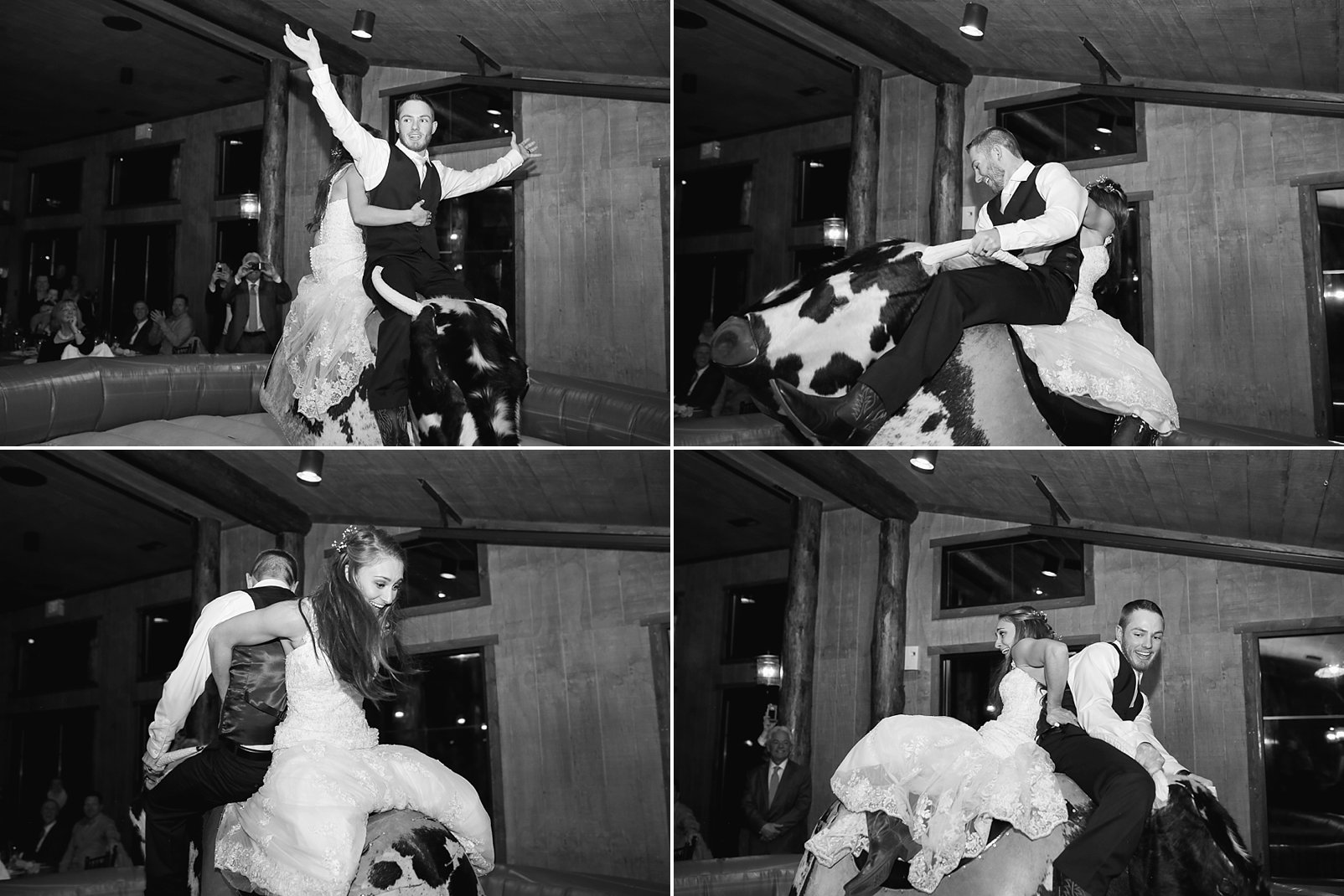 bull riding by bride and groom
