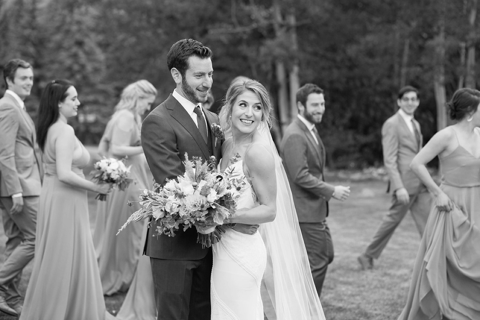 black and white bridal party larkspur vail wedding