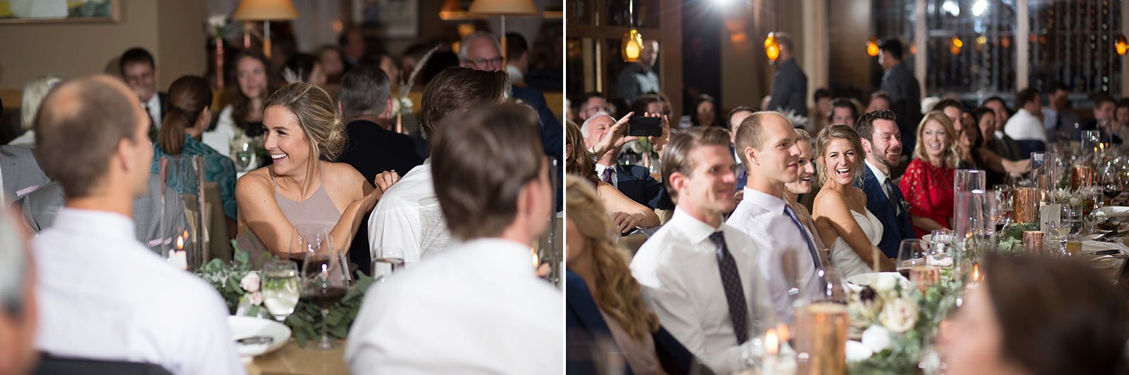 guest reactions during toast at larkspur vail wedding