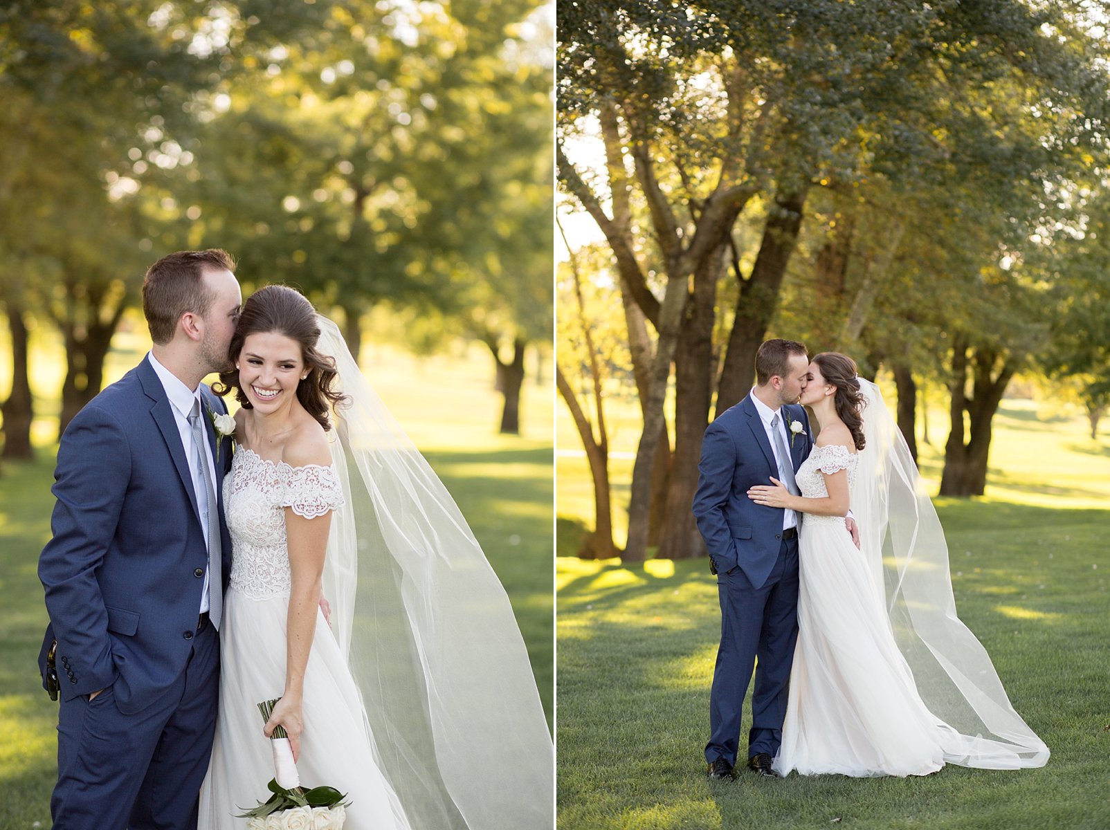 bride and groom kissing during couple photos at denver wedding