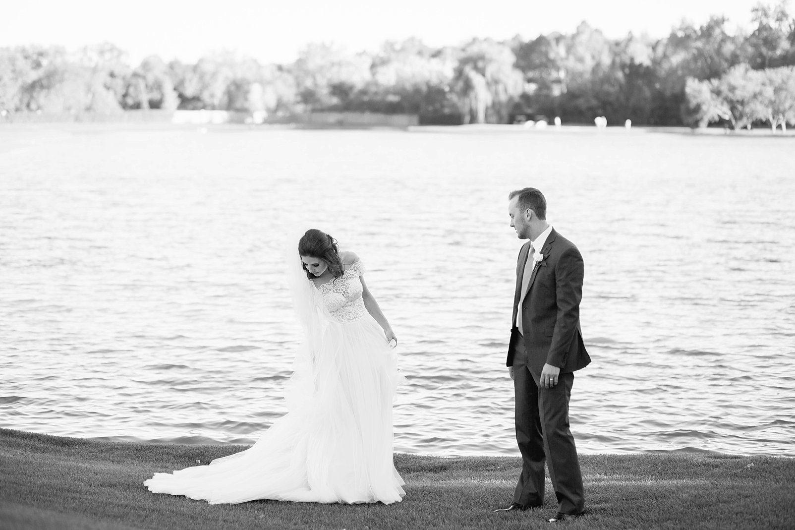 wedding couple photo by lake during denver wedding