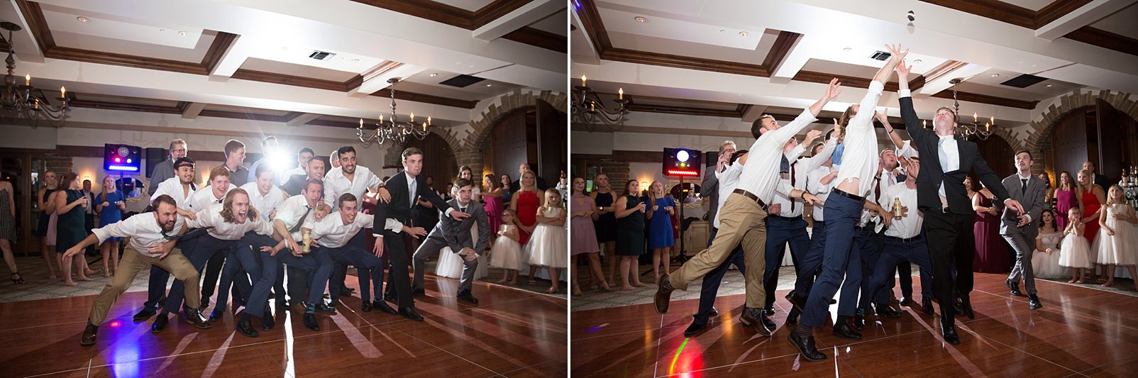 garter toss reception photography during denver wedding