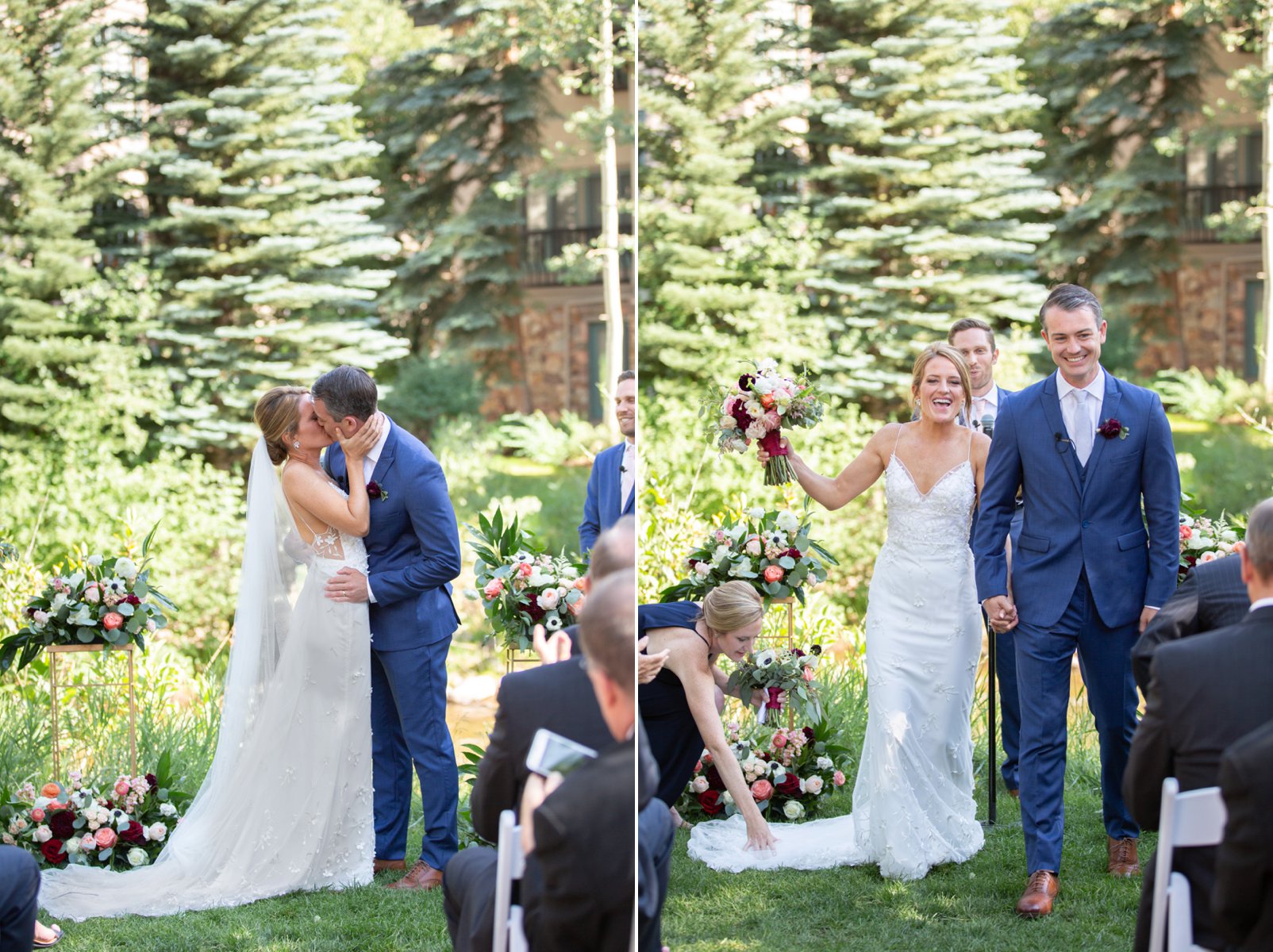 first kiss during ceremony at vail mountain wedding at the sonnanalp wedding