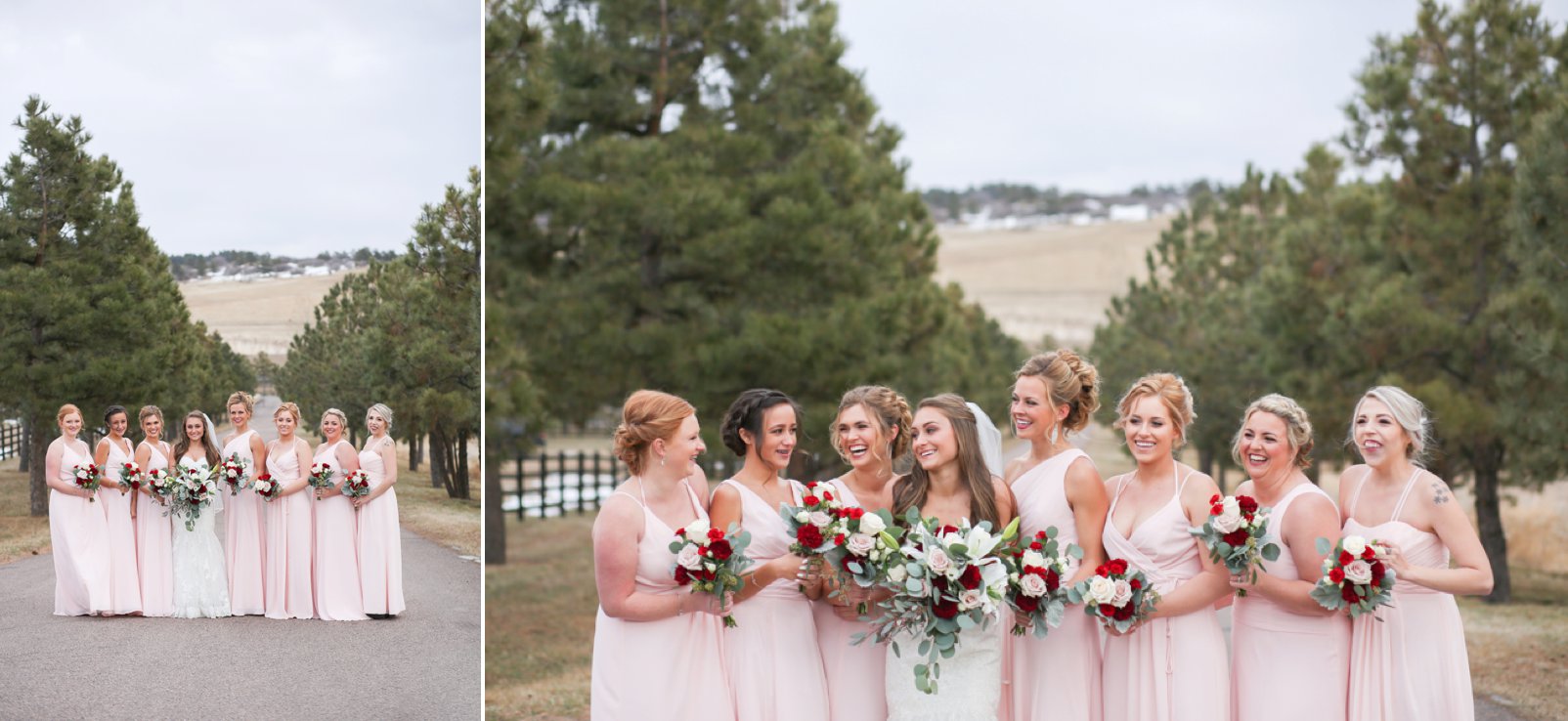 bridesmaids at spruce mountain ranch winter wedding