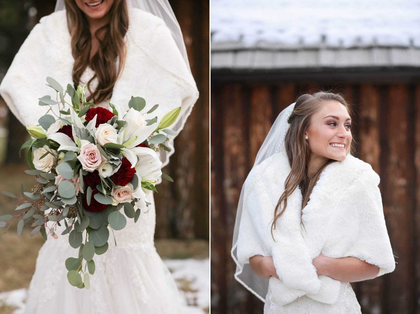 bridal photos at spruce mountain ranch winter wedding