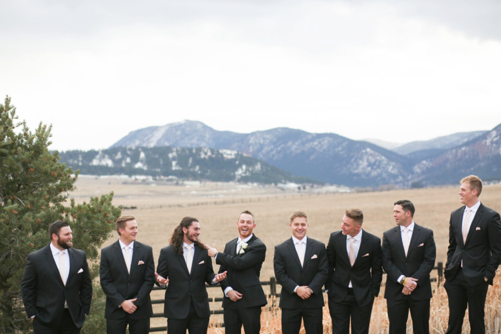 groomsmen at spruce mountain ranch winter wedding