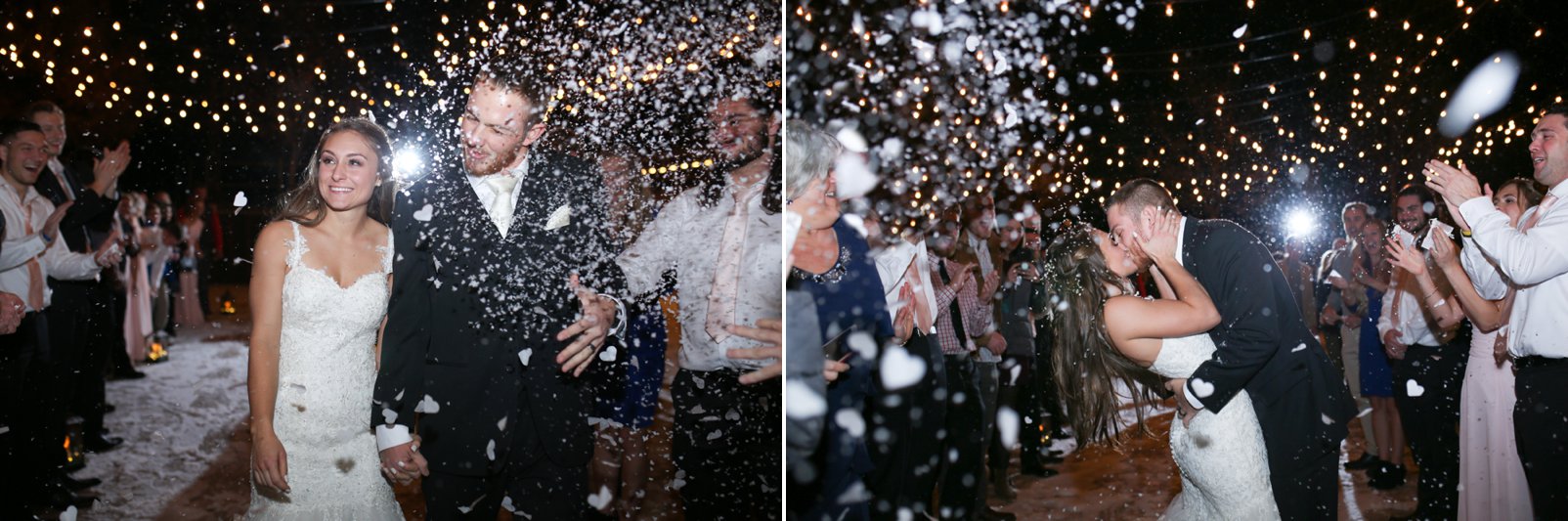 grand exit during colorado winter wedding at spruce mountain ranch