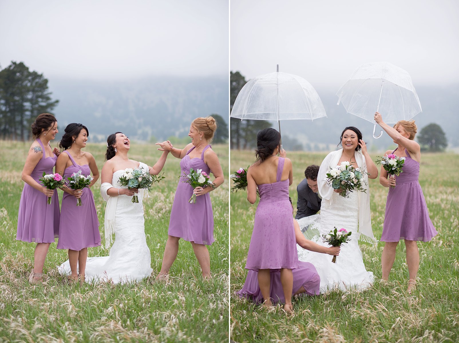 bridemaid getting umbrella for bride
