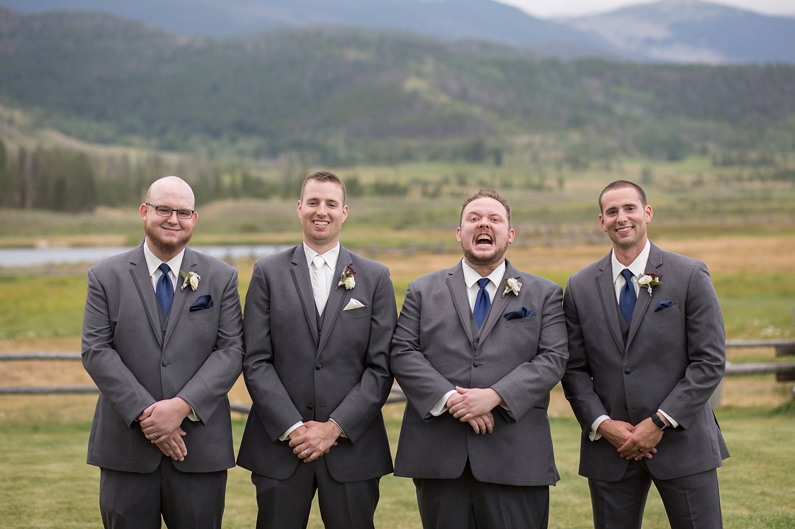 groomsmen laughing at devils thumb ranch